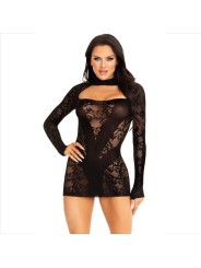 LEG AVENUE MINI VESTIDO DE ENCAJE CON MANGA LARGA NEGRO