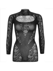 LEG AVENUE MINI VESTIDO DE ENCAJE CON MANGA LARGA NEGRO