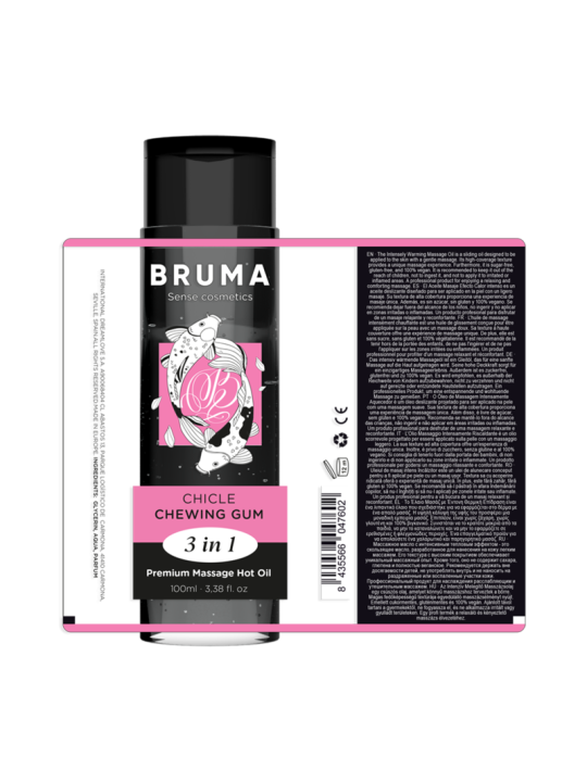 BRUMA ACEITE DE MASAJE PREMIUM EFECTO CALOR SABOR CHICLE 3 EN 1 100 ML