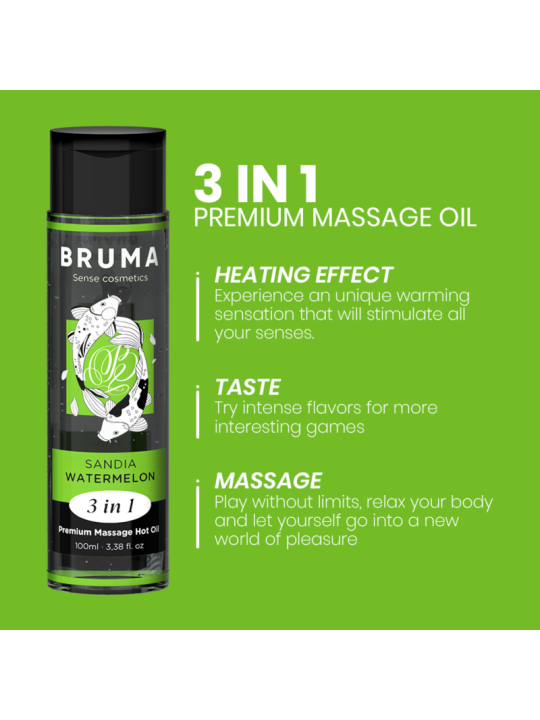 BRUMA ACEITE DE MASAJE PREMIUM EFECTO CALOR SABOR SANDIA 3 EN 1 100 ML