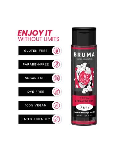 BRUMA ACEITE DE MASAJE PREMIUM EFECTO CALOR SABOR FRESA 3 EN 1 100 ML