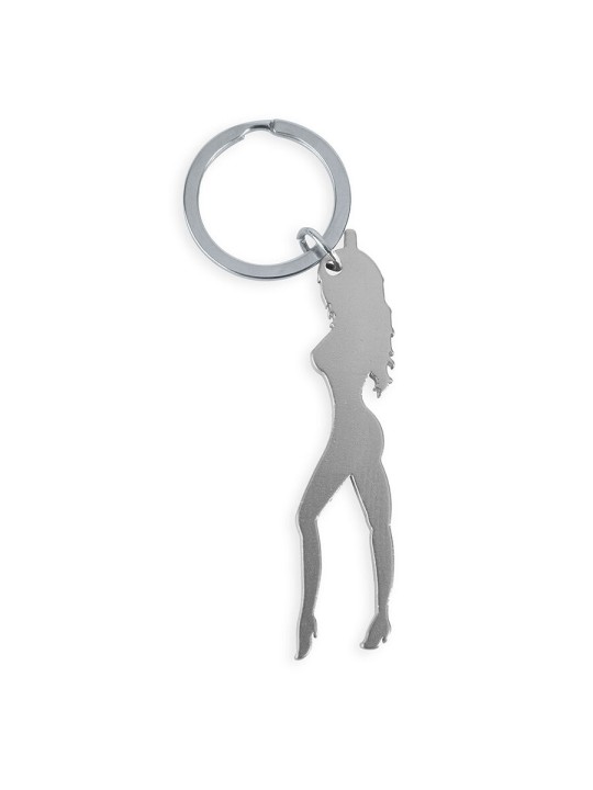 DIABLO PICANTE LLAVERO CON SILUETA DE MUJER COLOR PLATA CON ABRIDOR DE CERVEZA