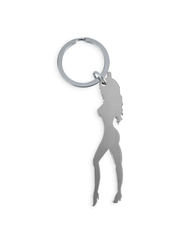 DIABLO PICANTE LLAVERO CON SILUETA DE MUJER COLOR PLATA CON ABRIDOR DE CERVEZA