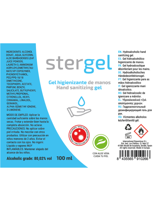 STERGEL GEL HIDROALCOHOLICO HIGIENIZANTE DE MANOS ALOE VERA 100ML