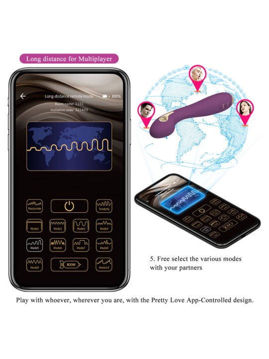 PRETTY LOVE HECTOR VIBRADOR ELECTROSHOCK POR CONTROL POR APP LILA