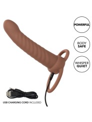 CALEXOTICS MAXX DOBLE PENETRADOR ACANALADO 10 VIBRACIONES MULATO