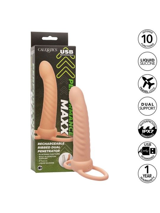 CALEXOTICS MAXX DOBLE PENETRADOR ACANALADO 10 VIBRACIONES NATURAL