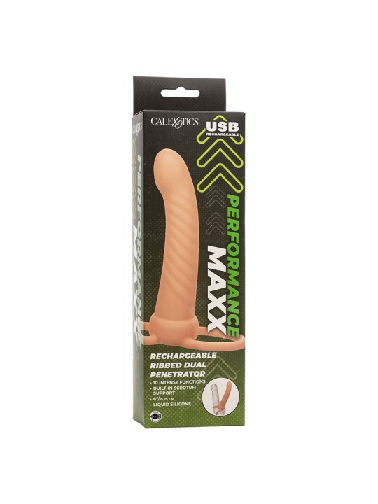 CALEXOTICS MAXX DOBLE PENETRADOR ACANALADO 10 VIBRACIONES NATURAL