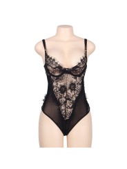 SUBBLIME TEDDY ENCAJE FLORAL Y CON FLECOS NEGRO TALLA GRANDE