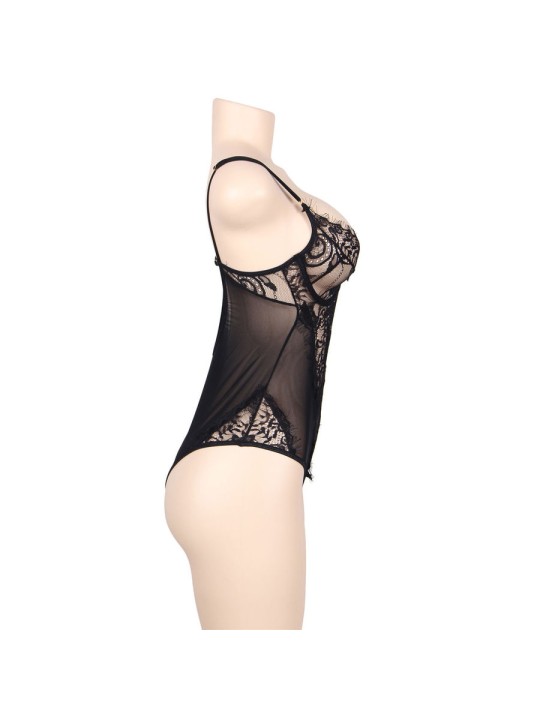 SUBBLIME TEDDY ENCAJE FLORAL Y CON FLECOS NEGRO TALLA GRANDE