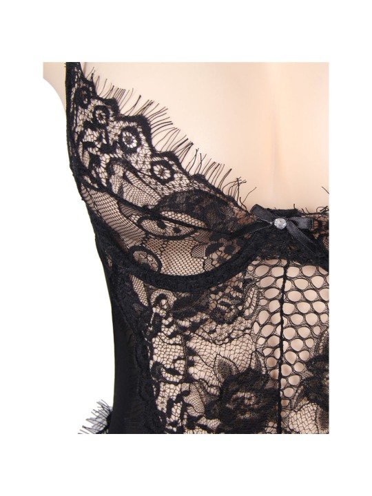 SUBBLIME TEDDY ENCAJE FLORAL Y CON FLECOS NEGRO TALLA GRANDE