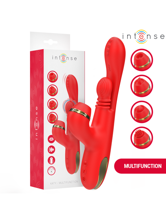 INTENSE KATY ESTIMULADOR CLITORIS MULTIFUNCION 4 CABEZALES INTERCAMBIABLES ROJO
