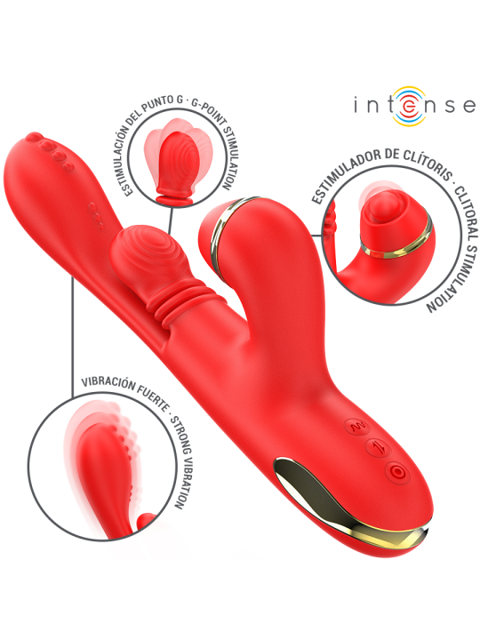 INTENSE KATY ESTIMULADOR CLITORIS MULTIFUNCION 4 CABEZALES INTERCAMBIABLES ROJO
