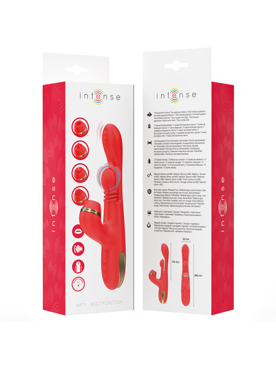 INTENSE KATY ESTIMULADOR CLITORIS MULTIFUNCION 4 CABEZALES INTERCAMBIABLES ROJO