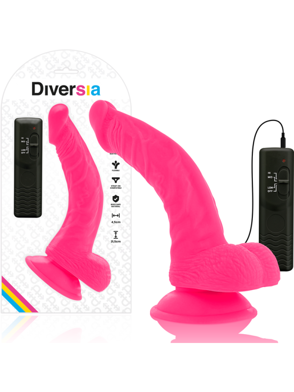 DIVERSIA DILDO REALISTICO FLEXIBLE CON VIBRACION ROSA 215 CM O 45 CM
