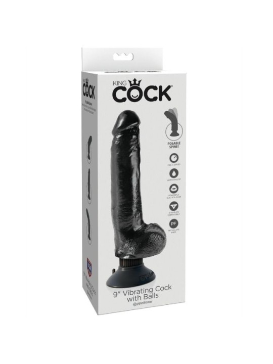 KING COCK DILDO VIBRADOR CON TESTICULOS 23 CM NEGRO