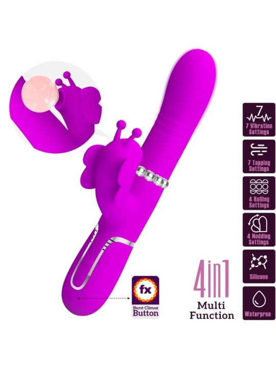 PRETTY LOVE VIBRADOR RABBIT MULTIFUNCION 4 EN 1 MARIPOSA FUCSIA