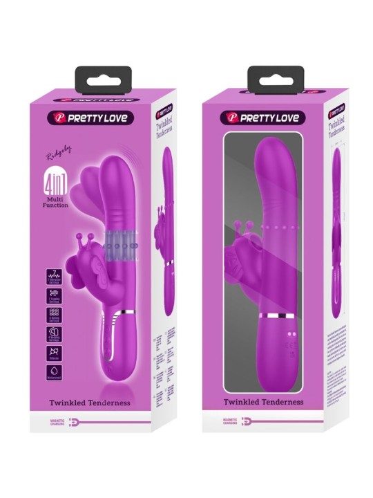 PRETTY LOVE VIBRADOR RABBIT MULTIFUNCION 4 EN 1 MARIPOSA FUCSIA