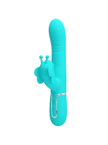 PRETTY LOVE VIBRADOR RABBIT MULTIFUNCION 4 EN 1 MARIPOSA VERDE AGUA