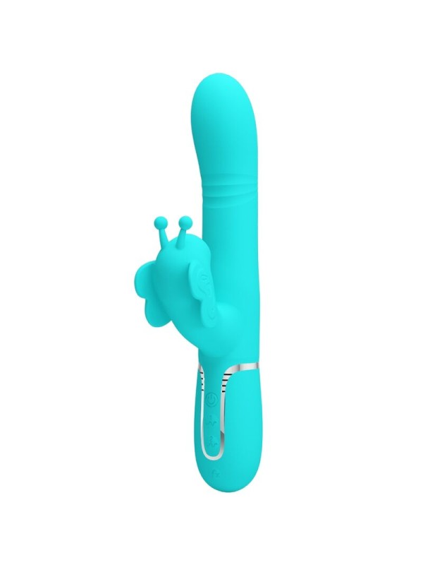 PRETTY LOVE VIBRADOR RABBIT MULTIFUNCION 4 EN 1 MARIPOSA VERDE AGUA
