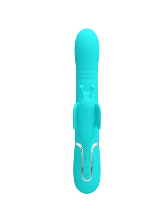 PRETTY LOVE VIBRADOR RABBIT MULTIFUNCION 4 EN 1 MARIPOSA VERDE AGUA
