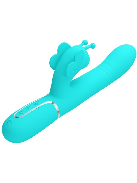 PRETTY LOVE VIBRADOR RABBIT MULTIFUNCION 4 EN 1 MARIPOSA VERDE AGUA
