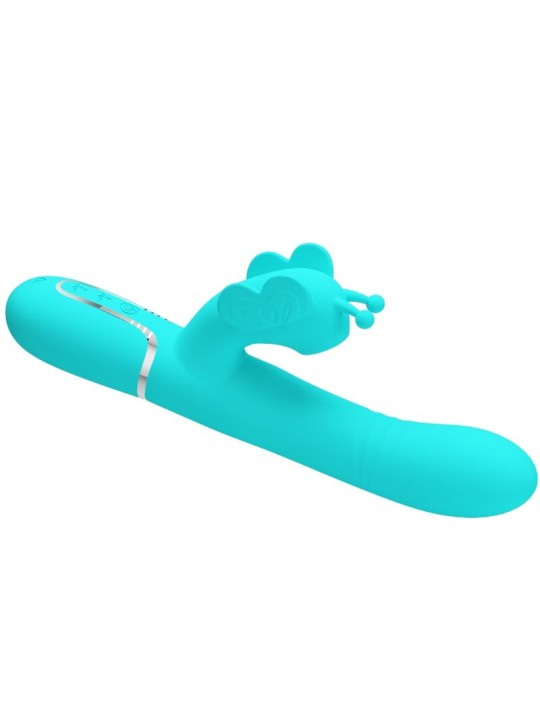 PRETTY LOVE VIBRADOR RABBIT MULTIFUNCION 4 EN 1 MARIPOSA VERDE AGUA
