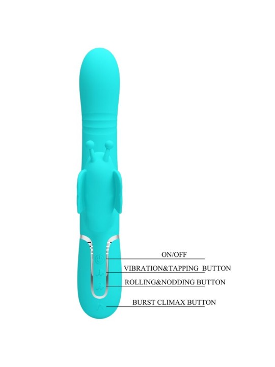 PRETTY LOVE VIBRADOR RABBIT MULTIFUNCION 4 EN 1 MARIPOSA VERDE AGUA