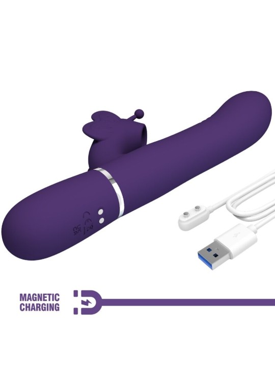PRETTY LOVE VIBRADOR RABBIT MULTIFUNCION 4 EN 1 MARIPOSA MORADO