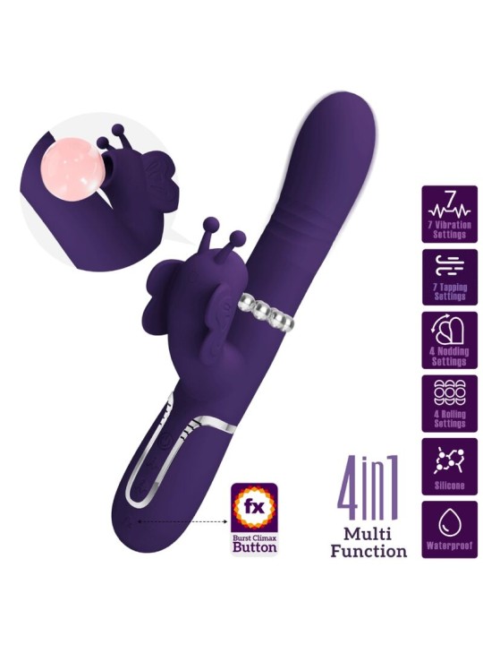 PRETTY LOVE VIBRADOR RABBIT MULTIFUNCION 4 EN 1 MARIPOSA MORADO