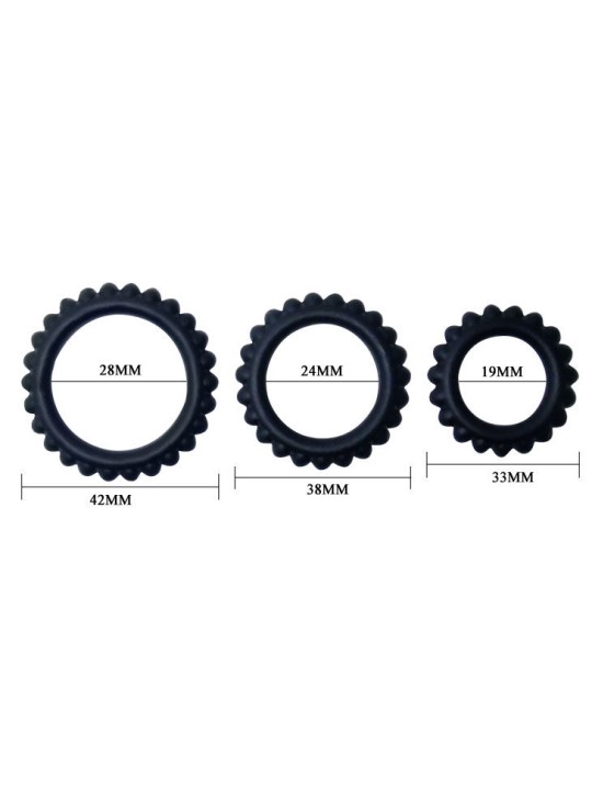 BAILE TITAN SET 3 PCS COCK RING BLACK 28 24 19 CM