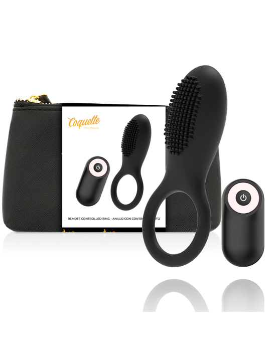 COQUETTE CHIC DESIRE ANILLO VIBRADOR CONTROL REMOTO RECARGABLE NEGRO GOLD