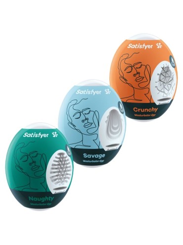 SATISFYER 3 HUEVOS MASTURBADORES NAUGHTY SAVAGE CRUNCHY