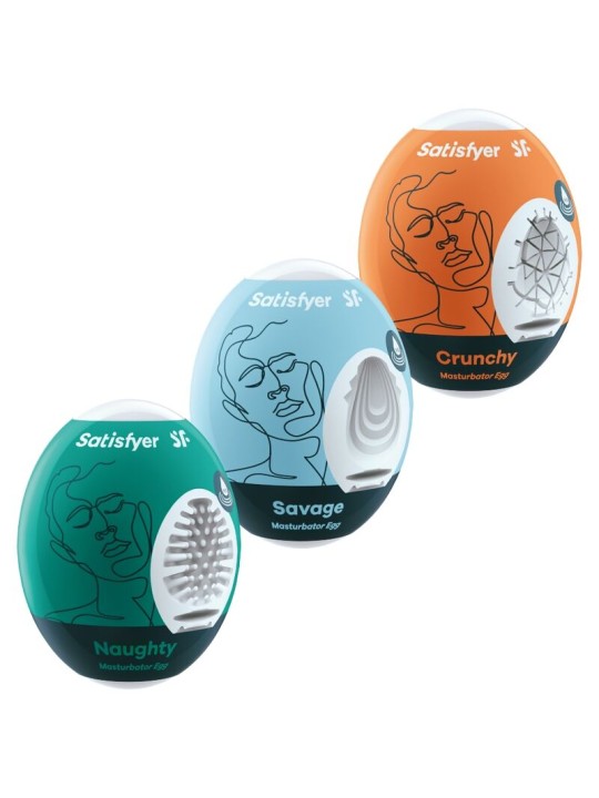 SATISFYER 3 HUEVOS MASTURBADORES NAUGHTY SAVAGE CRUNCHY