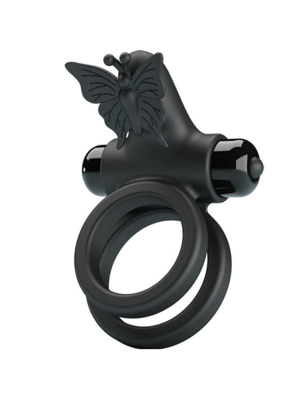 PRETTY LOVE DOBLE ANILLO VIBRADOR CON ESTIMULADOR NEGRO