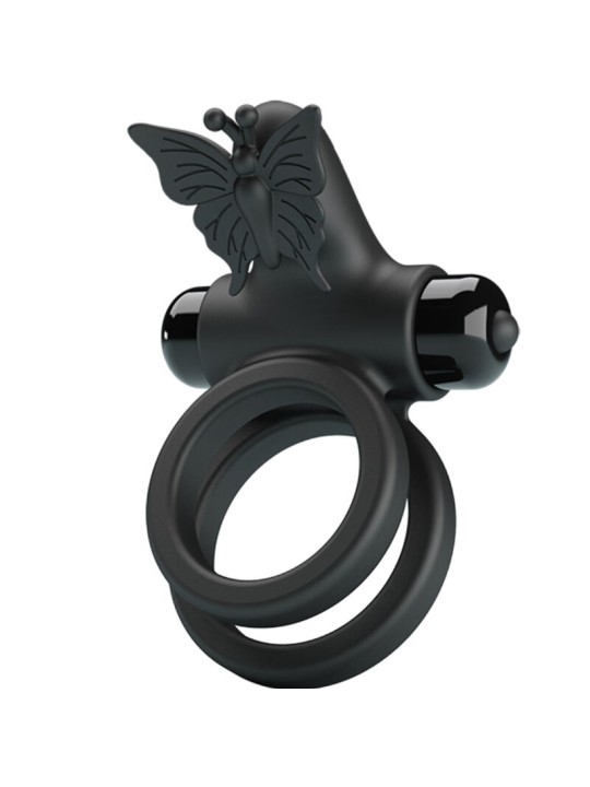 PRETTY LOVE DOBLE ANILLO VIBRADOR CON ESTIMULADOR NEGRO