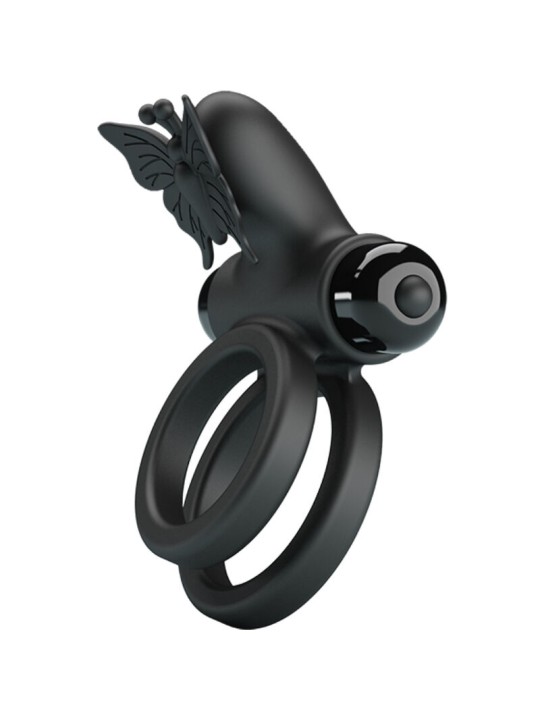 PRETTY LOVE DOBLE ANILLO VIBRADOR CON ESTIMULADOR NEGRO