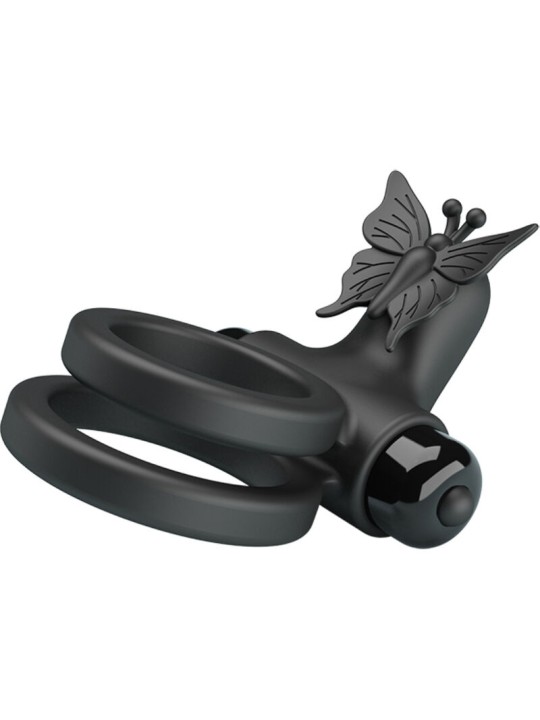 PRETTY LOVE DOBLE ANILLO VIBRADOR CON ESTIMULADOR NEGRO