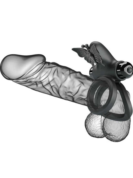 PRETTY LOVE DOBLE ANILLO VIBRADOR CON ESTIMULADOR NEGRO