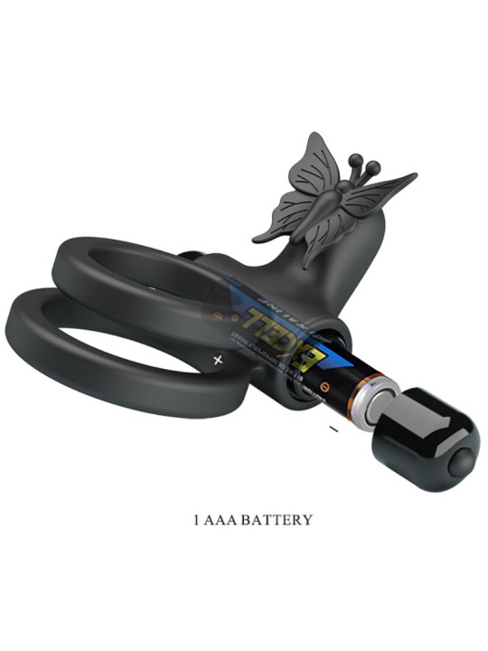 PRETTY LOVE DOBLE ANILLO VIBRADOR CON ESTIMULADOR NEGRO