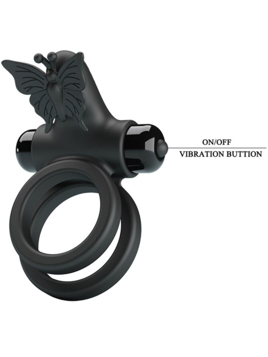 PRETTY LOVE DOBLE ANILLO VIBRADOR CON ESTIMULADOR NEGRO