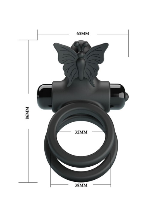 PRETTY LOVE DOBLE ANILLO VIBRADOR CON ESTIMULADOR NEGRO