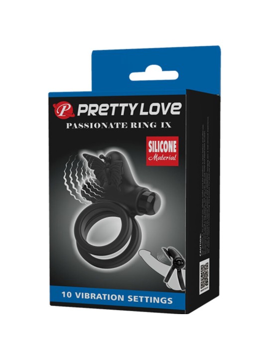 PRETTY LOVE DOBLE ANILLO VIBRADOR CON ESTIMULADOR NEGRO