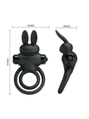 PRETTY LOVE ANILLO VIBRADOR III CONEJO PARA PENE NEGRO