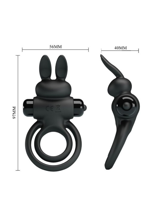 PRETTY LOVE ANILLO VIBRADOR III CONEJO PARA PENE NEGRO