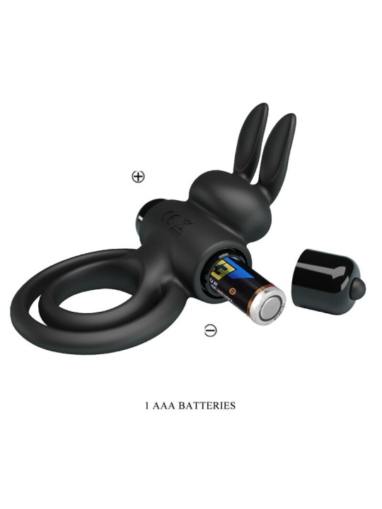 PRETTY LOVE ANILLO VIBRADOR III CONEJO PARA PENE NEGRO