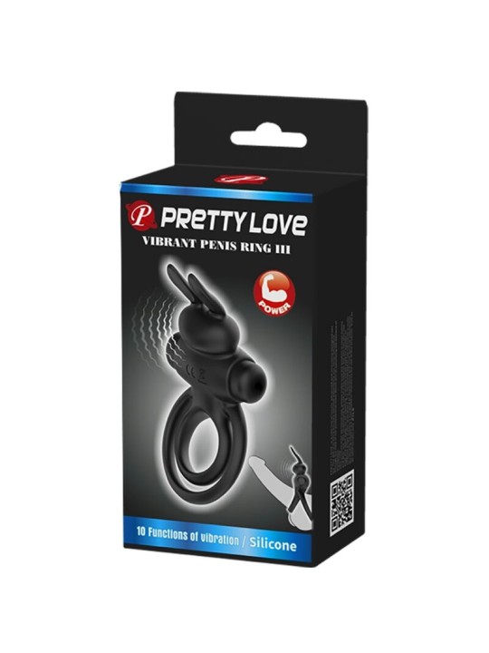 PRETTY LOVE ANILLO VIBRADOR III CONEJO PARA PENE NEGRO