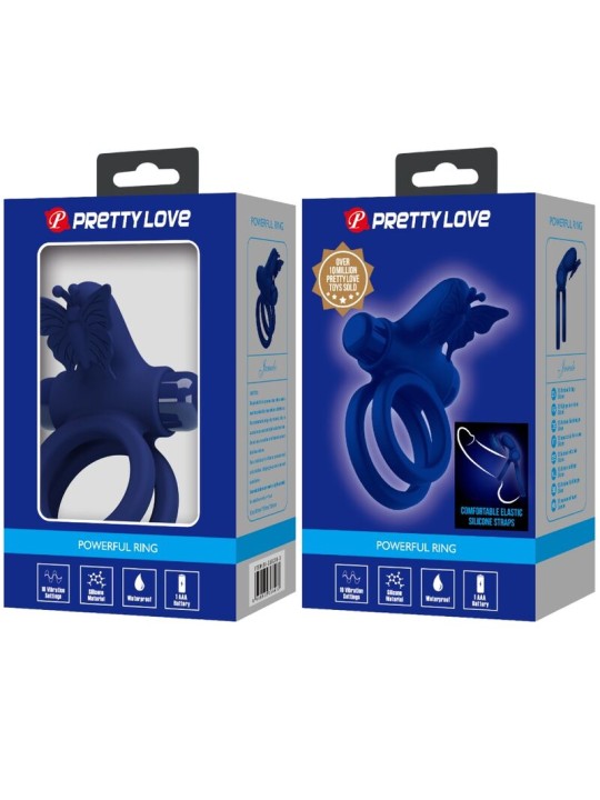 PRETTY LOVE JAMELE DOBLE ANILLO CON VIBRACION ESTIMULADOR MARIPOSA AZUL
