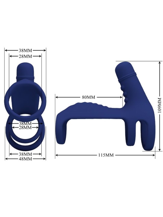 PRETTY LOVE ELISH ANILLO VIBRADOR CON EXTENSION AZUL