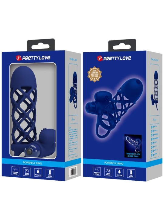 PRETTY LOVE GIANN ANILLO VIBRADOR CON FUNDA DE SILICONA AZUL